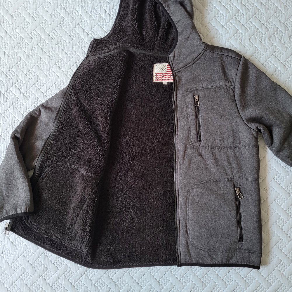 U.S. Life Men's Charcoal Gray Sherpa-Fleece Lined Full-Zip Hoodie - Picture 5 of 11